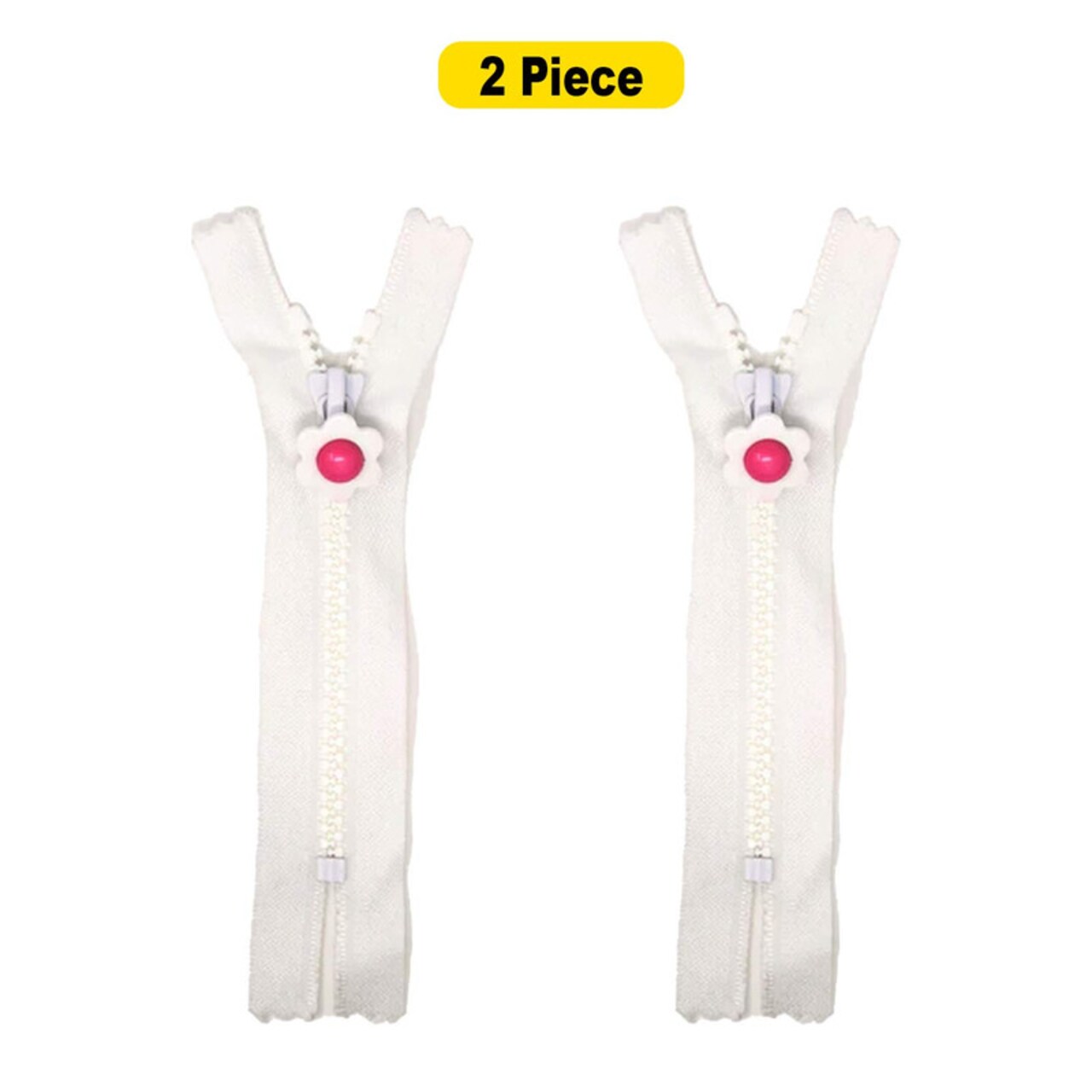 White Plastic Molded Zipper 5MM 5 Inches Closed Bottom with Flower Pull